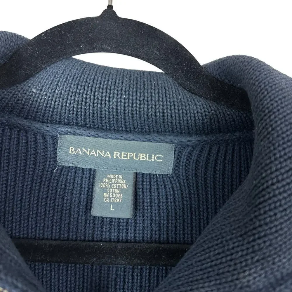 Banana Republic Men’s Navy Quarter-Zip Knit Sweater Classic Preppy L‎